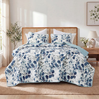Floral Botanical Garden Style Quilt Bedspread with Sham