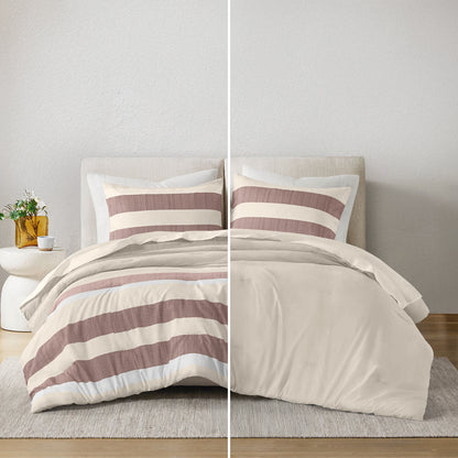 Reversible Striped Comforter Set for Dorm Bedding, Lightweight All Season Comforter Bed Set
