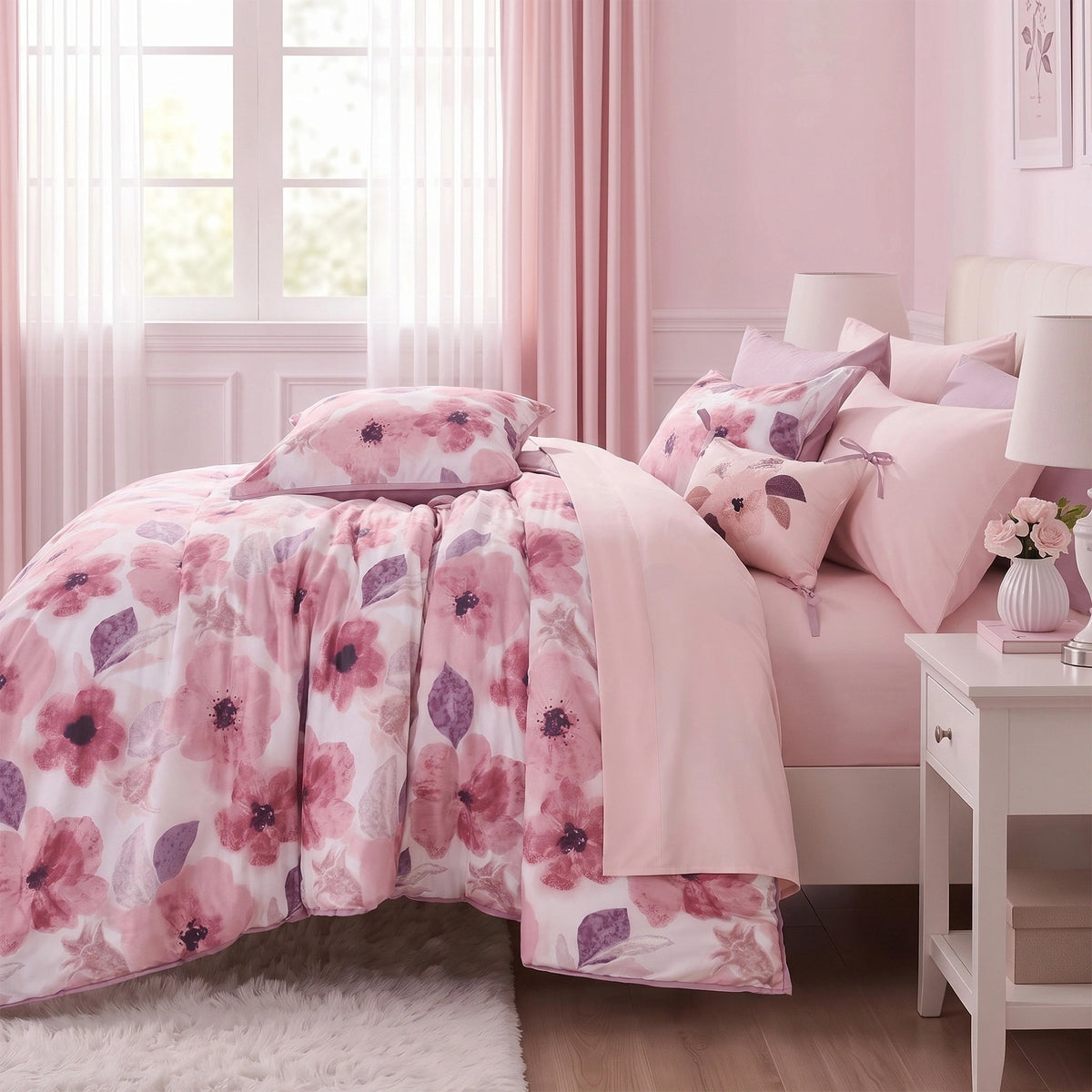 Tatum Reversible Floral Comforter Set with Sheets