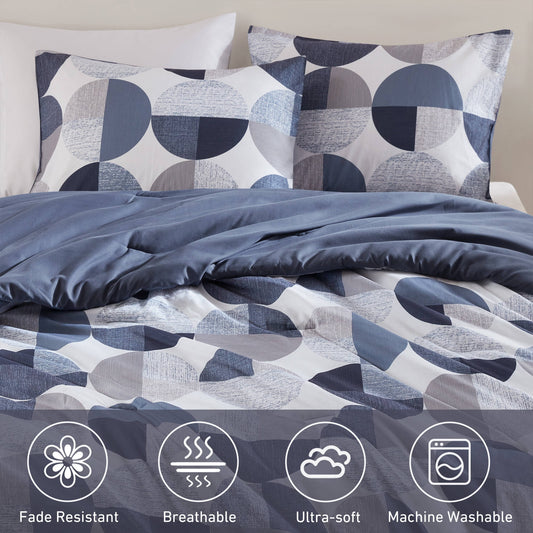 Round Geometric Print Comforter Set, Bed-in-a-Bag Bedding Set