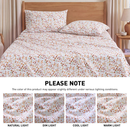 Cotton Flannel Sheet Set, 100% Cotton Bed Sheets Set with Deep Pocket