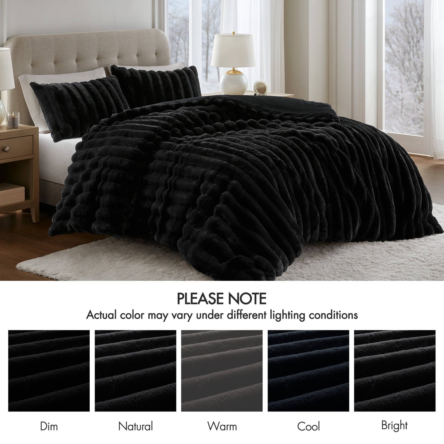 Faux Fur Fluffy Ribbed Bedding Comforter Set