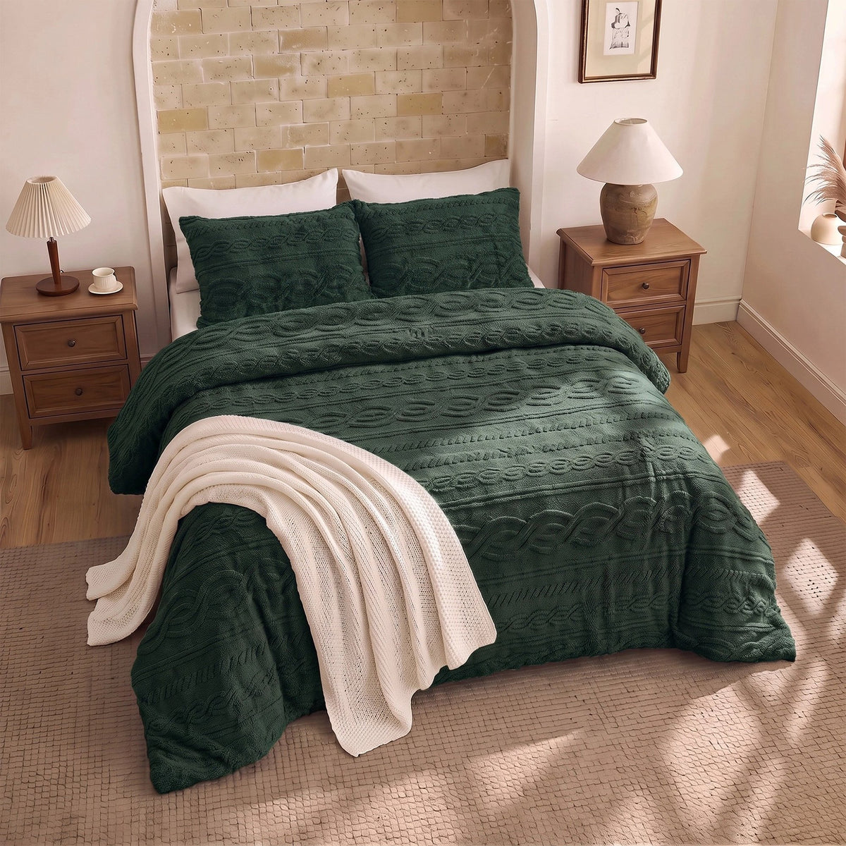 Auraline Jacquard Sherpa Cable Knit Plush Reversible Comforter Set