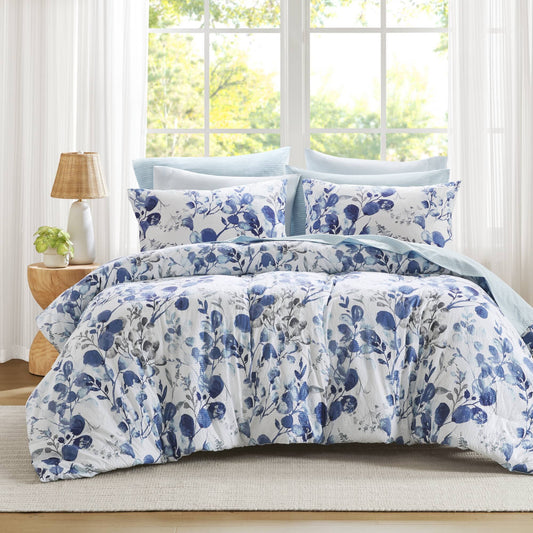 Seersucker Comforter Set with Sheets, Botanical Bed in A Bag
