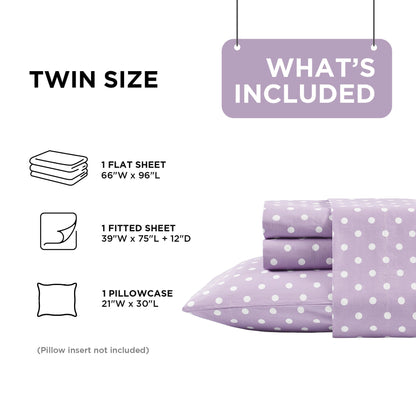 3-Piece Cotton Sheet Set Bed Sheets with Pillowcase Polka Dots Printed Sheet Bedding Sets for Kids
