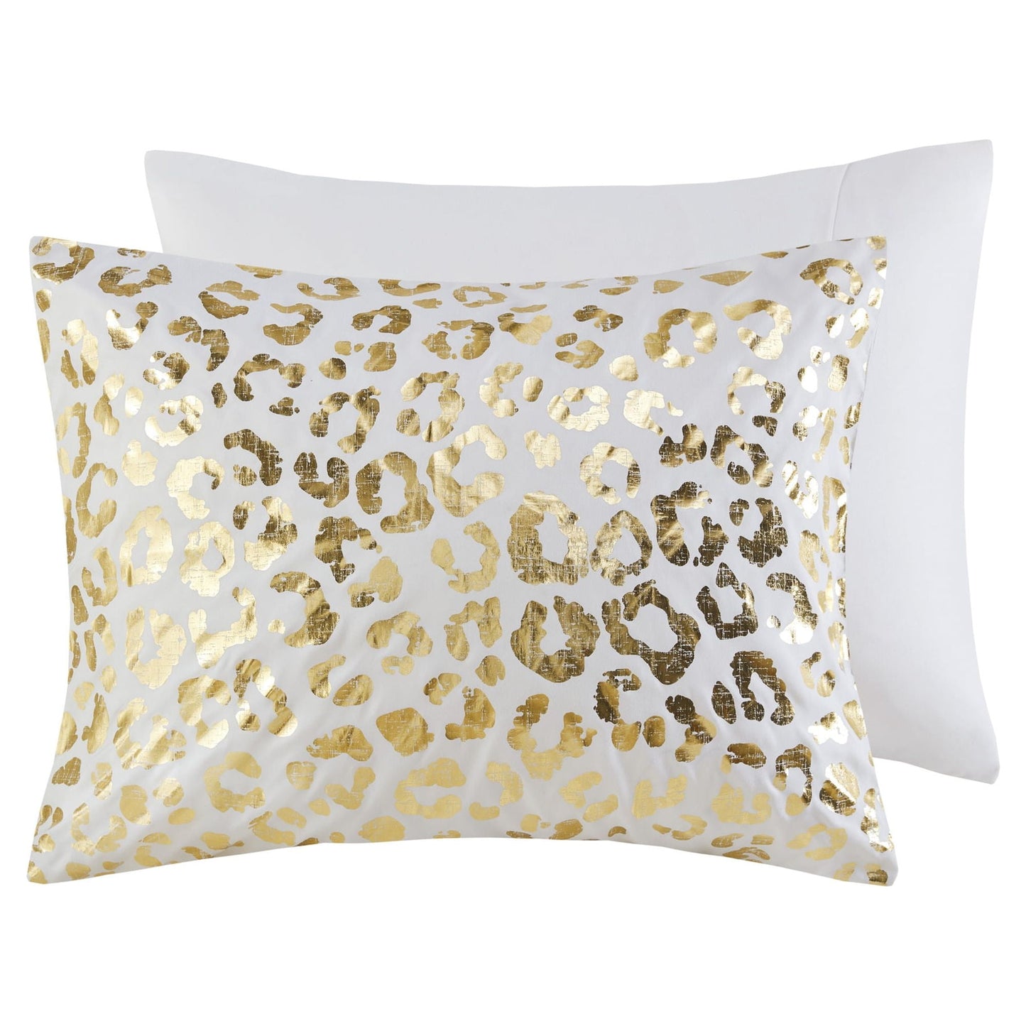 4 Piece Gold Metallic Leopard Printed Duvet Cover Set, Ivory/Gold, Twin/Twin-XL