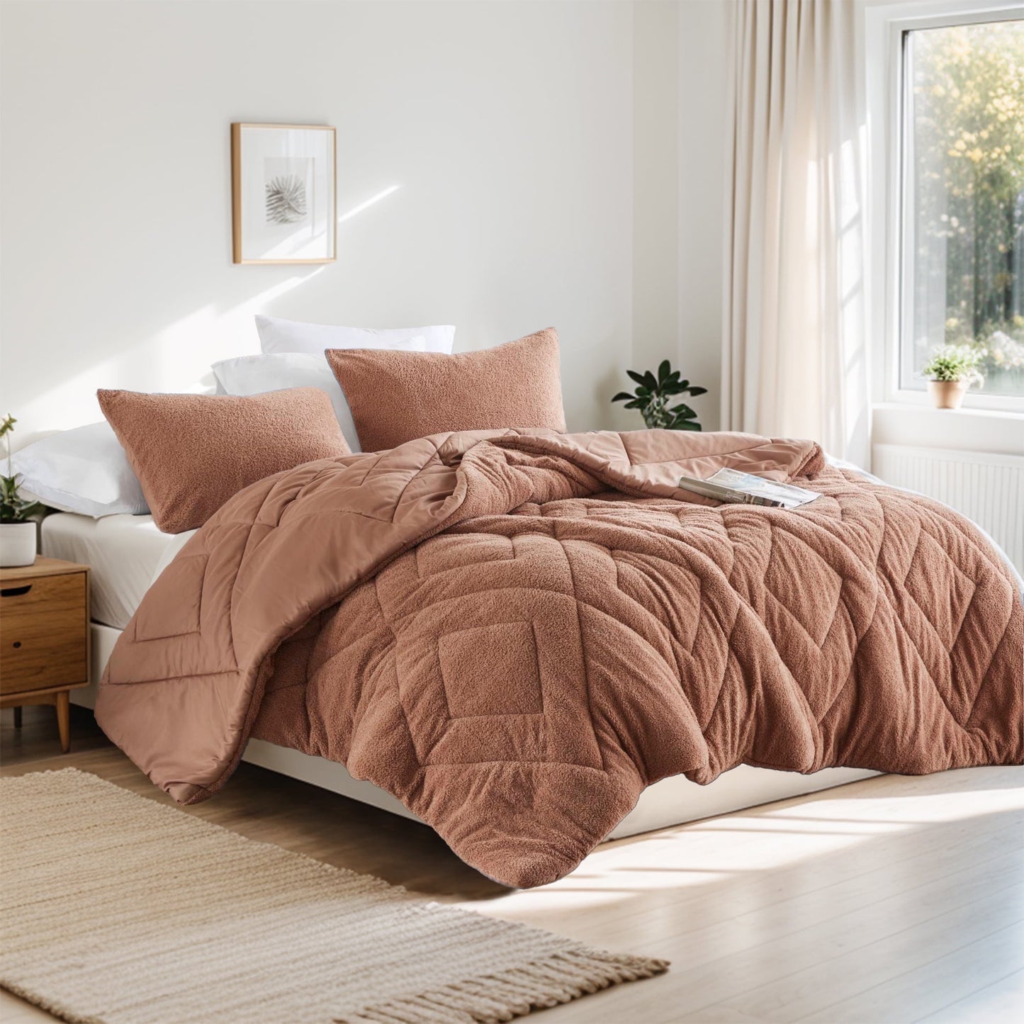 Double Diamond Quilted Teddy Comforter Set