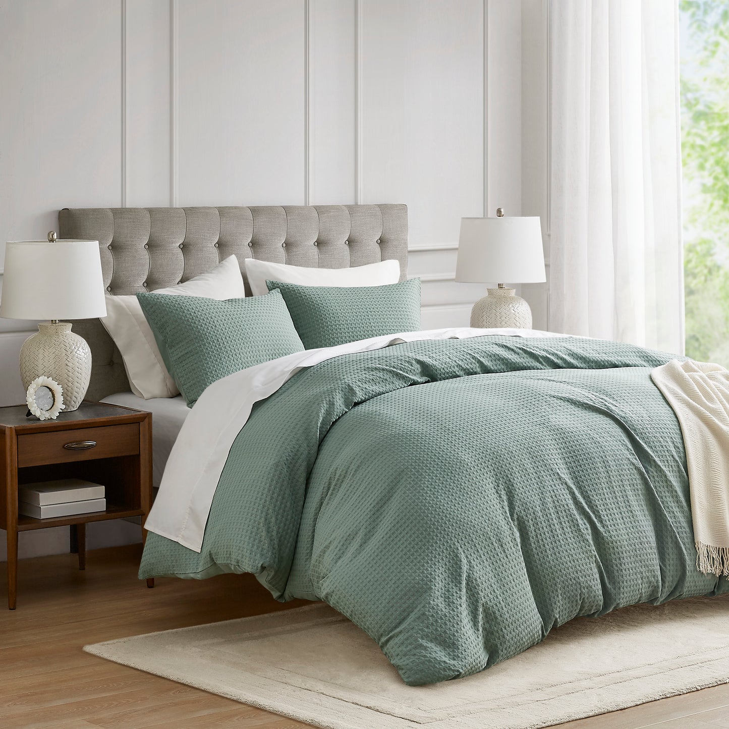 Waffle Weave Textured Duvet Cover Set