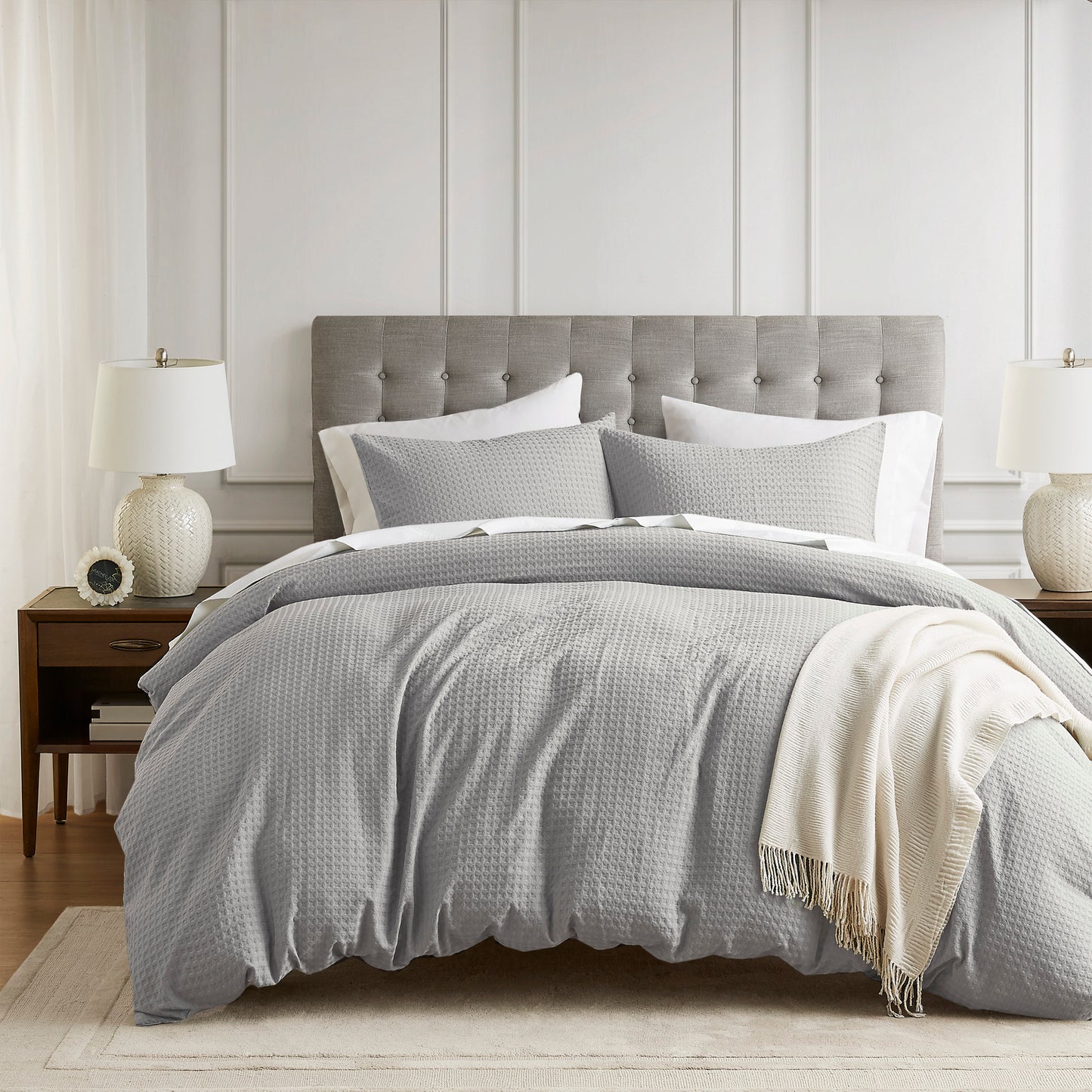 Waffle Weave Textured Duvet Cover Set