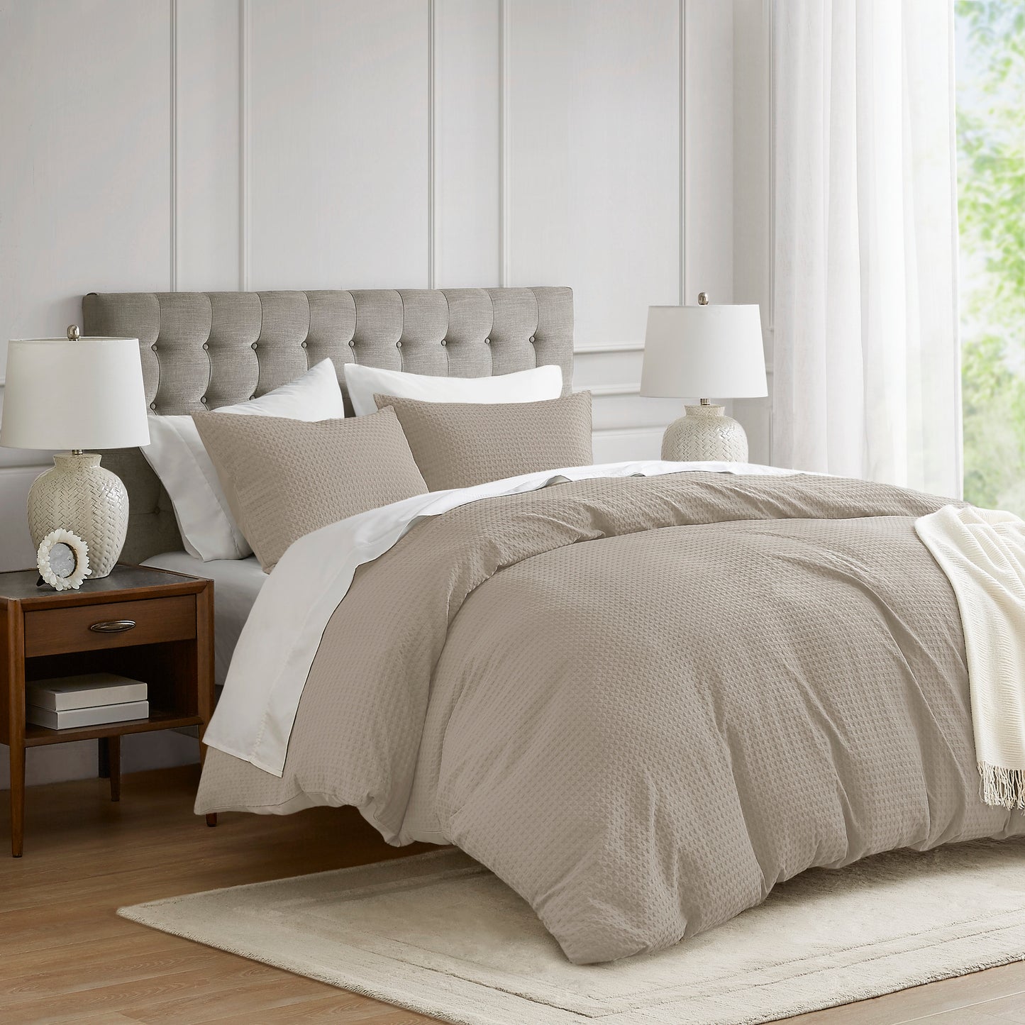 Waffle Weave Textured Duvet Cover Set