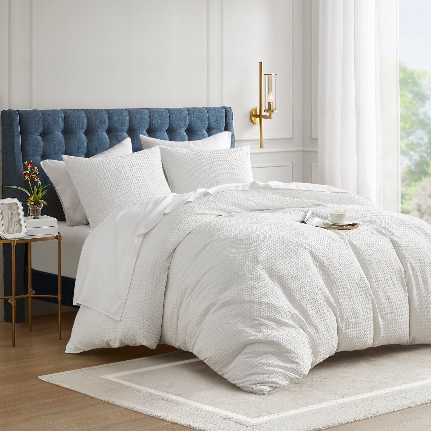 Waffle Weave Textured Duvet Cover Set