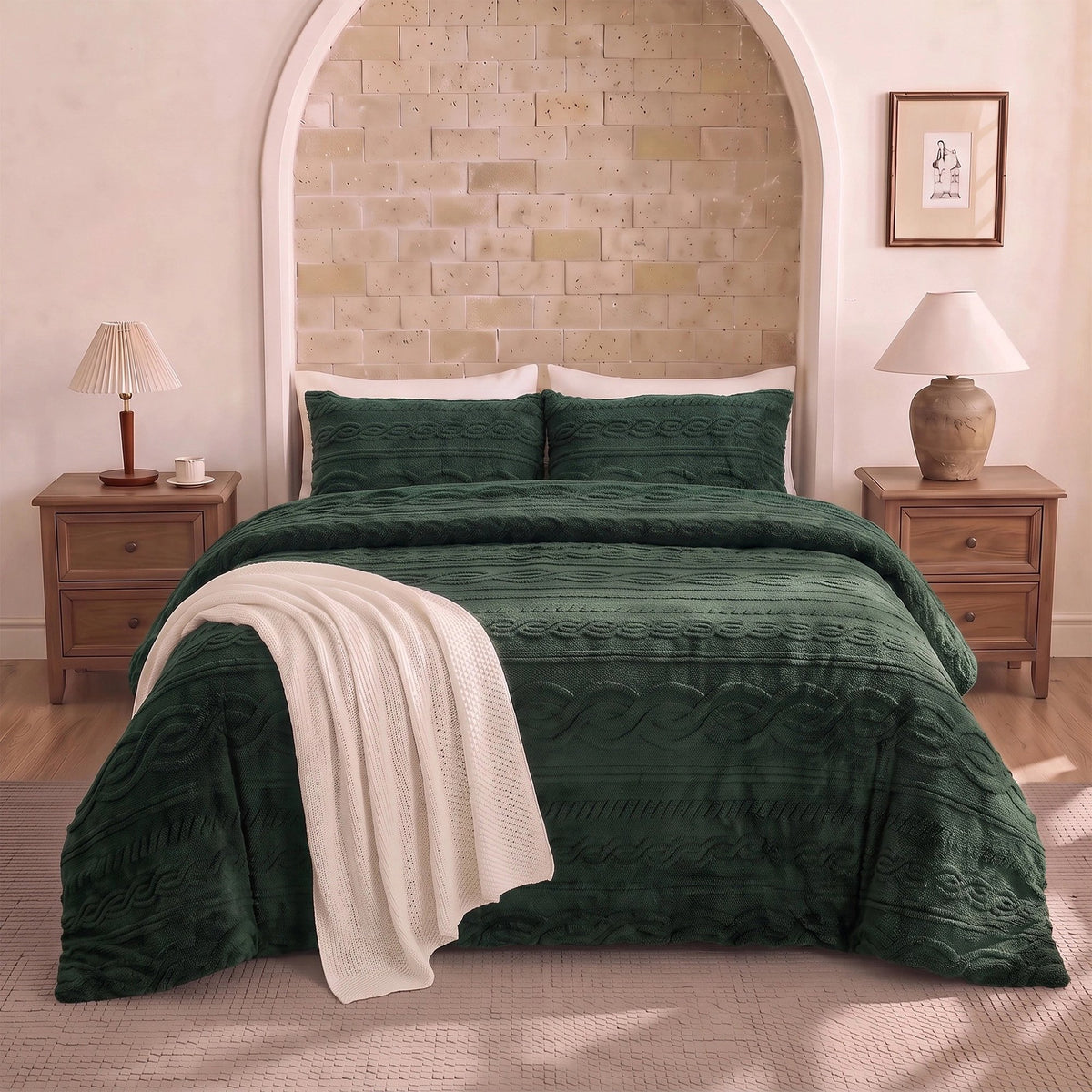 Auraline Jacquard Sherpa Cable Knit Plush Reversible Comforter Set