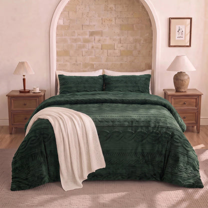 Auraline Jacquard Sherpa Cable Knit Plush Reversible Comforter Set
