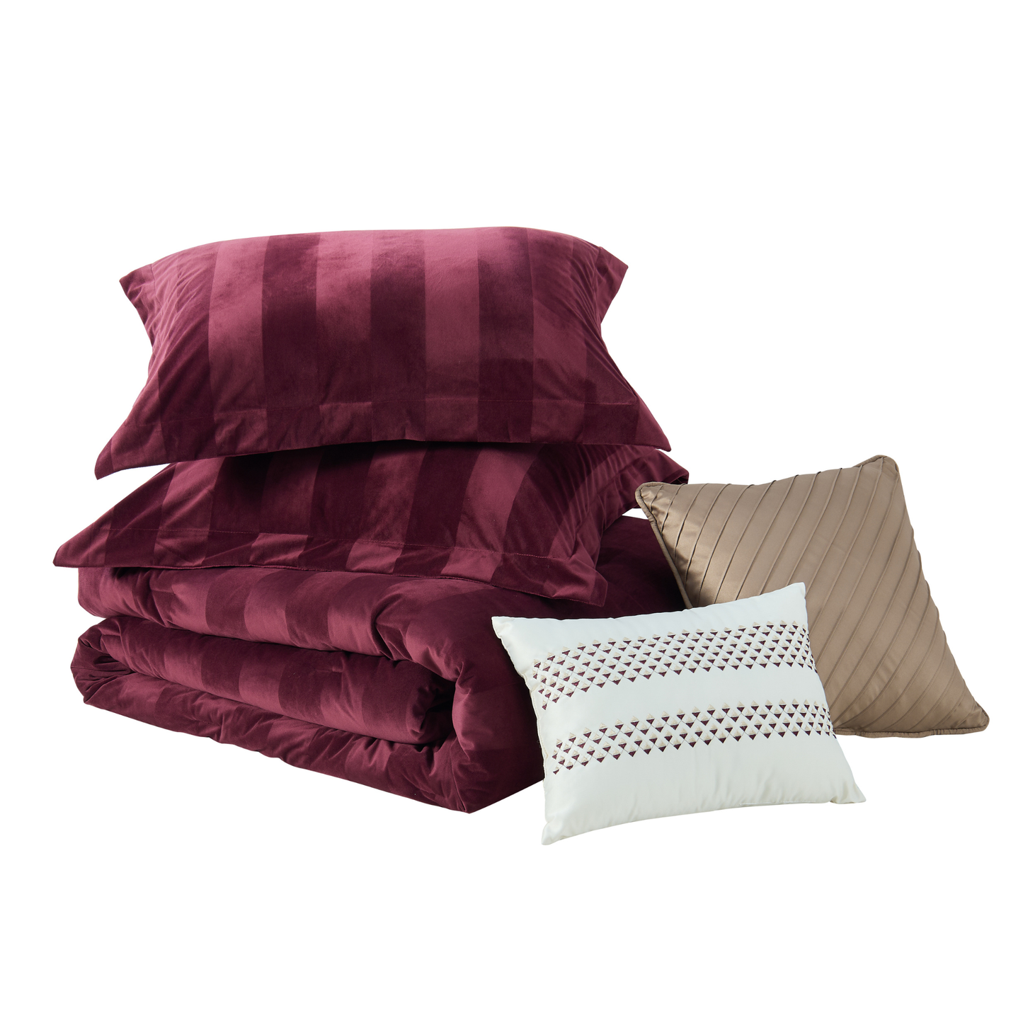 Velvet Woven Striped Reversible Comforter Set with Decorative Pillows and Shams