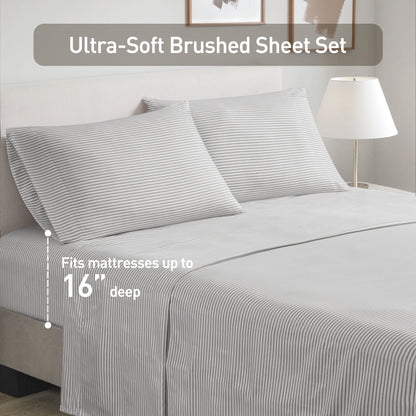 Stripe Comforter Set Bed in a Bag Bedding Set for Dorm Room, Comforter Bed Set with Flat Sheet and Fitted Sheet