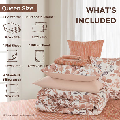 Seersucker Comforter Set with Sheets, Botanical Bed in A Bag