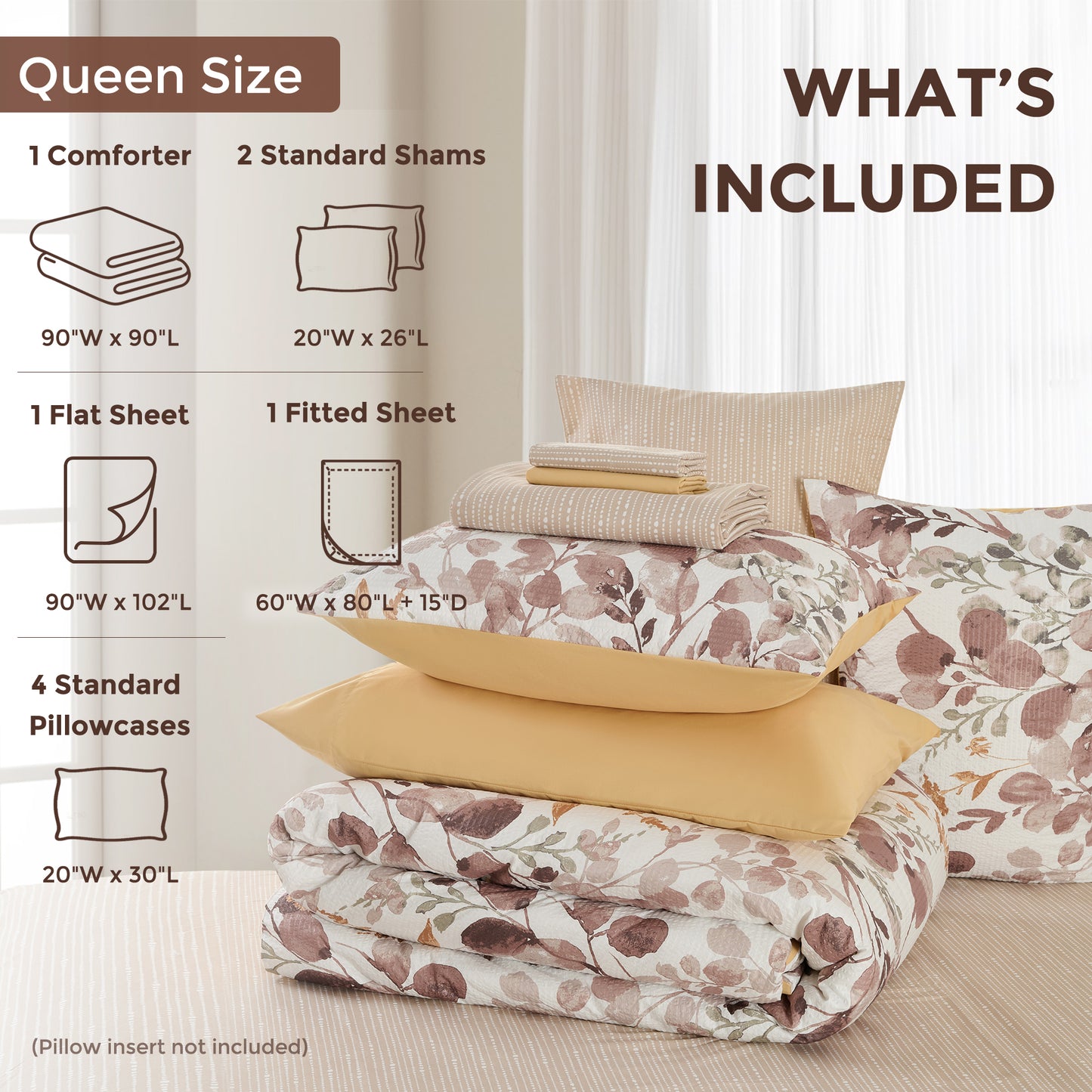 Seersucker Comforter Set with Sheets, Botanical Bed in A Bag