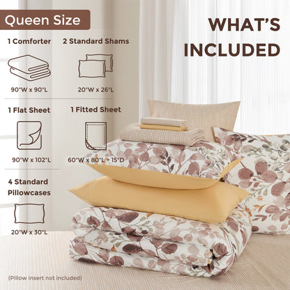 Seersucker Comforter Set with Sheets, Botanical Bed in A Bag