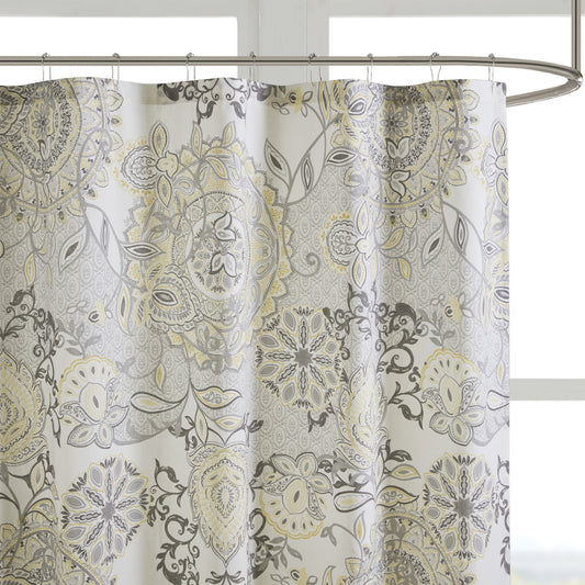 Shower Curtain Cotton Floral Shower Curtain Bohemian Bath Curtains Decor with 12 Button Holes