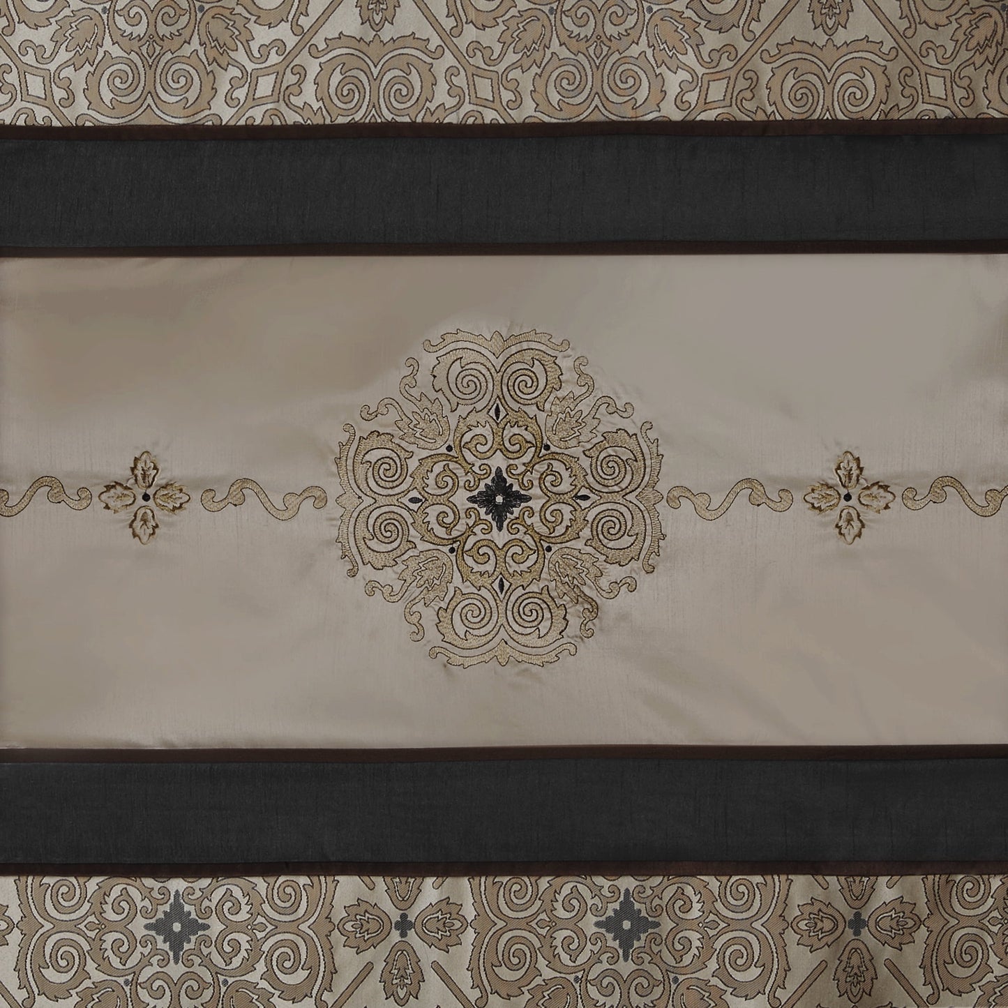 Traditional Embroidered Medallion Bathroom Shower Curtain with 12 Button Holes