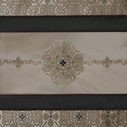 Traditional Embroidered Medallion Bathroom Shower Curtain with 12 Button Holes