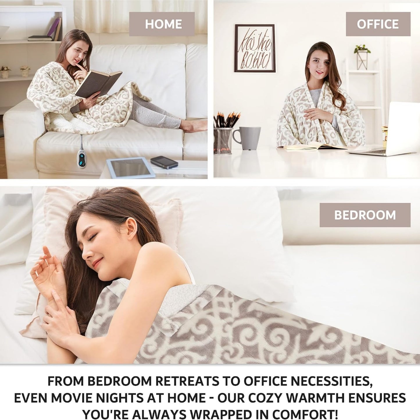 Heated Berber Wrap Damask Sherpa Snuggle Electric Throw Blanket