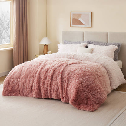 Ombre Shaggy Long Fur Comforter Mini Set