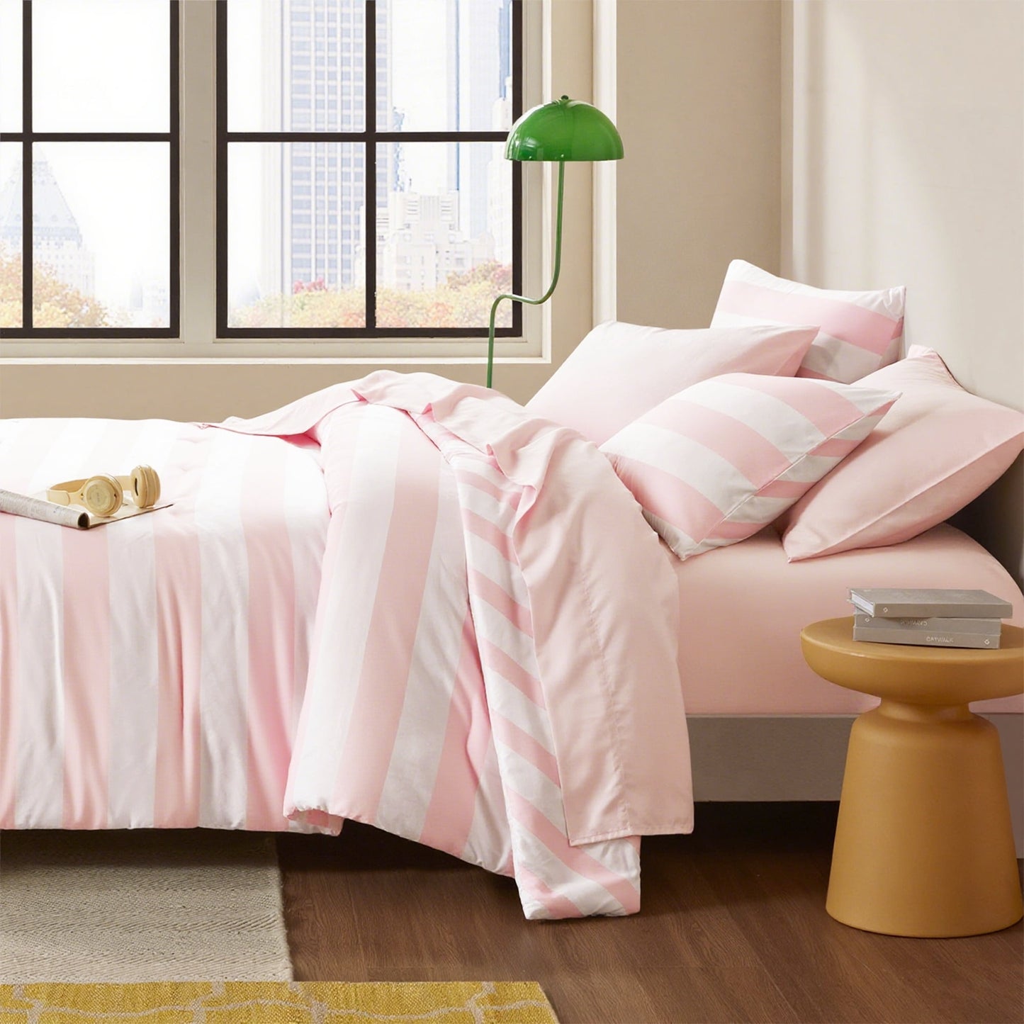 Textured Stripe Print Bedding Comforter Set
