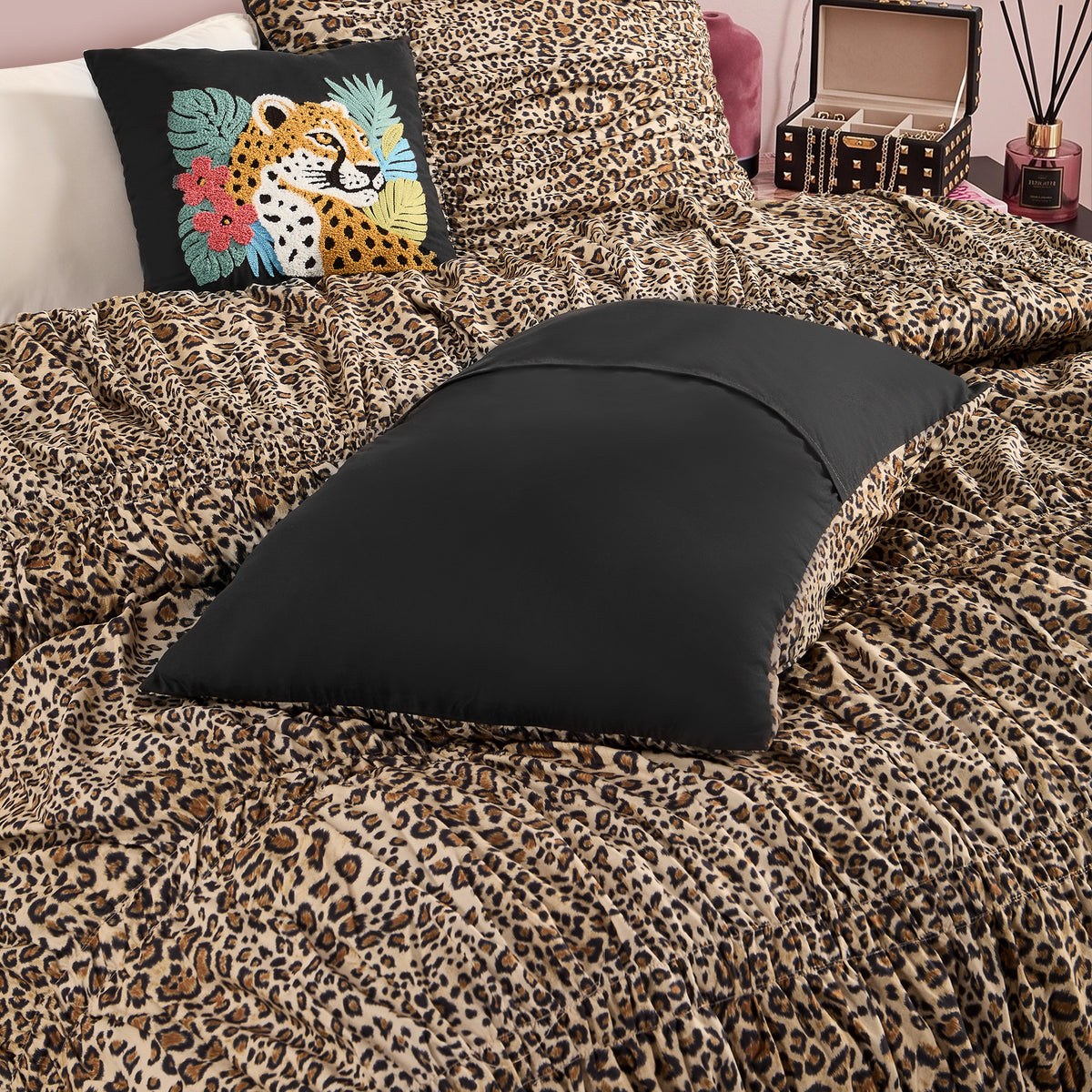 Brown Animal Print Comforter Set, Luxury Bedding Set, Comforter with Decorative Pillow