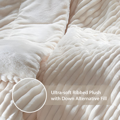Parker Oversized Fuzzy Ribbed Plush Down Alternative Filled Throw Blanket