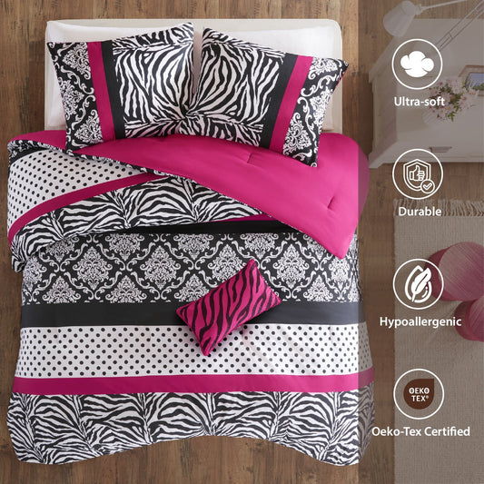 Striped Damask Animal and Polka Dots Print Kids Bedding Sets with Decor Pillow