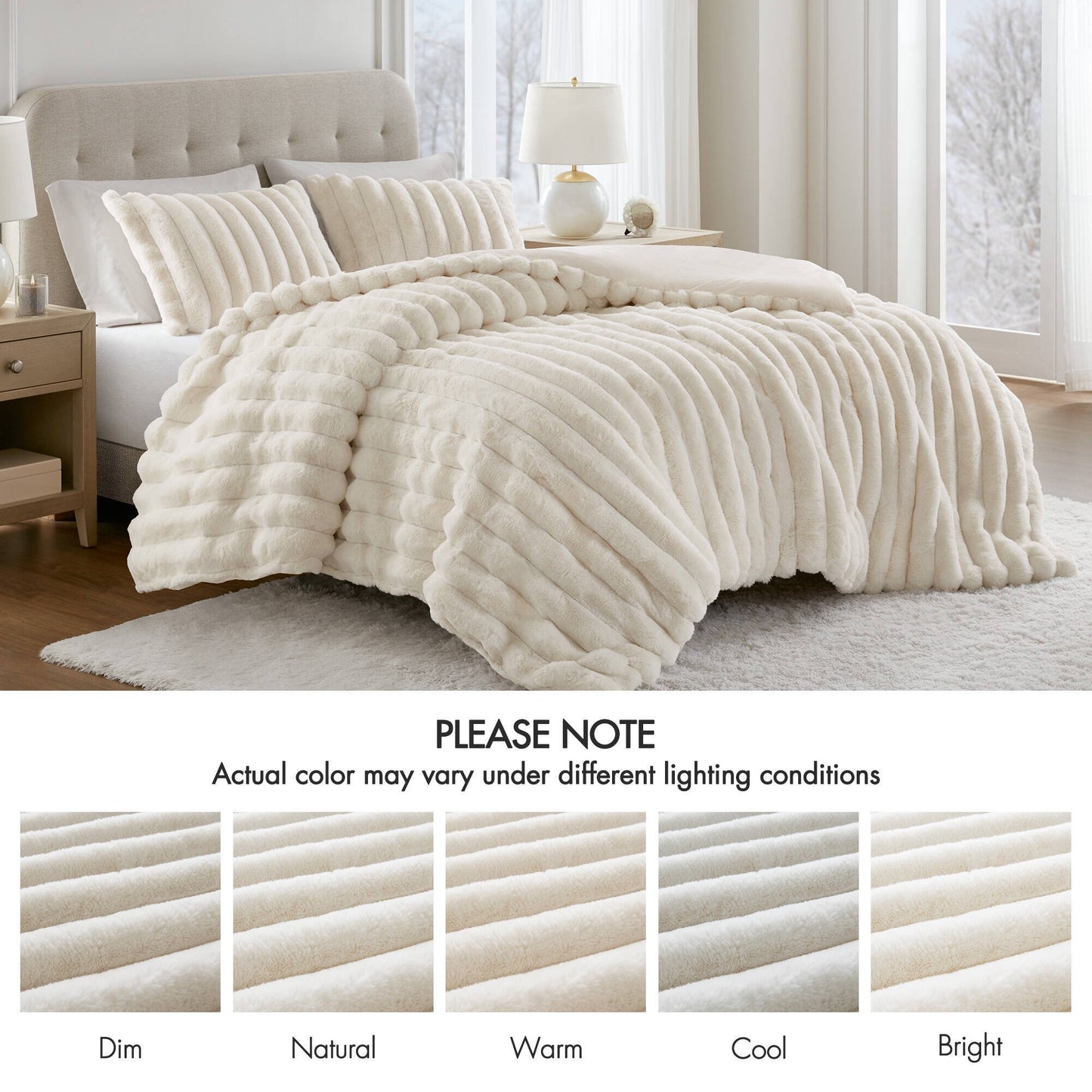 Faux Fur Fluffy Ribbed Bedding Comforter Set
