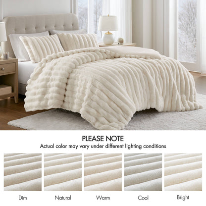 Faux Fur Fluffy Ribbed Bedding Comforter Set