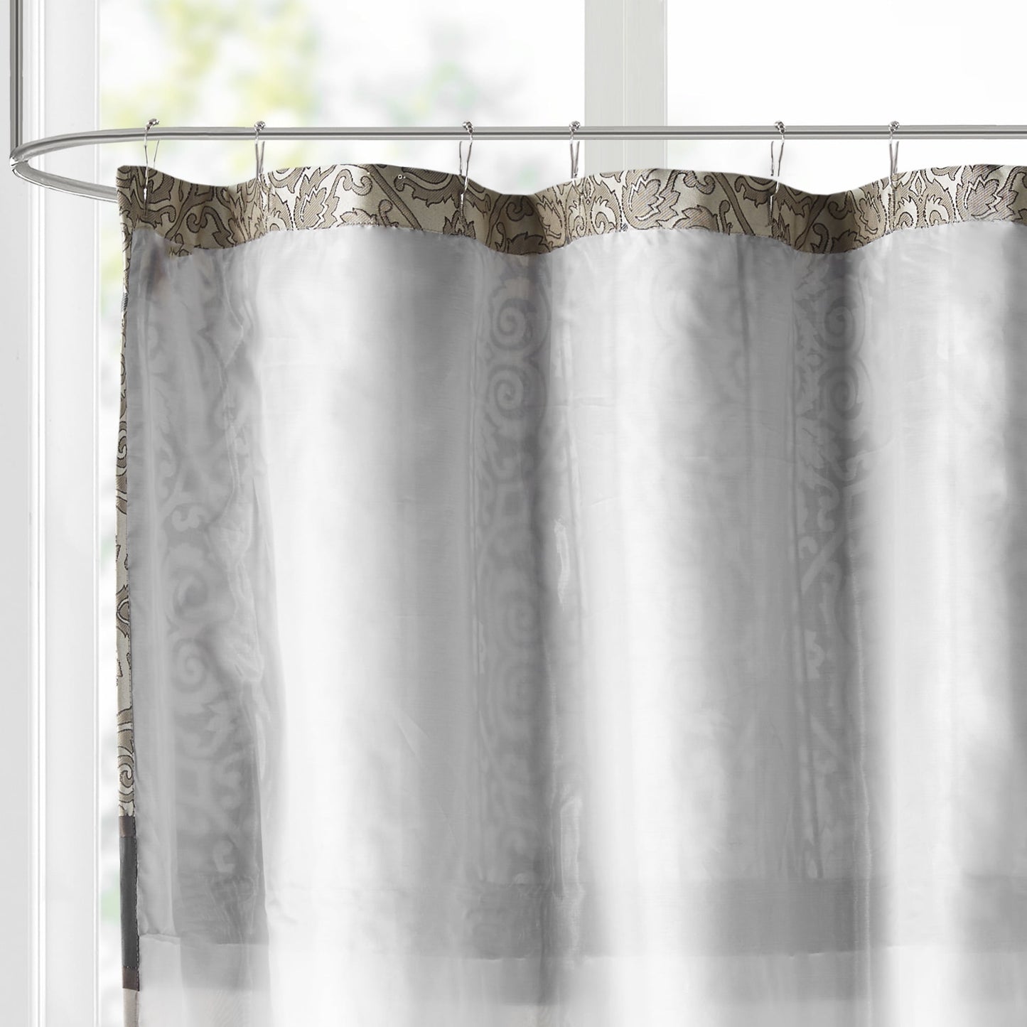 Traditional Embroidered Medallion Bathroom Shower Curtain with 12 Button Holes