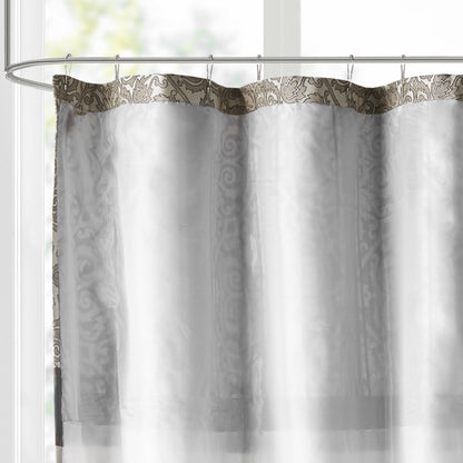 Traditional Embroidered Medallion Bathroom Shower Curtain with 12 Button Holes