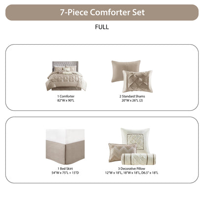 Tufted Pintuk Bed in a Bag Bed Set, Satin Luxury Grey Comforter Bedding Set with Decor Pillow