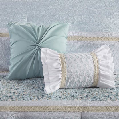 Floral Botanical Printed Seersucker Comforter Set with Throw Pillows