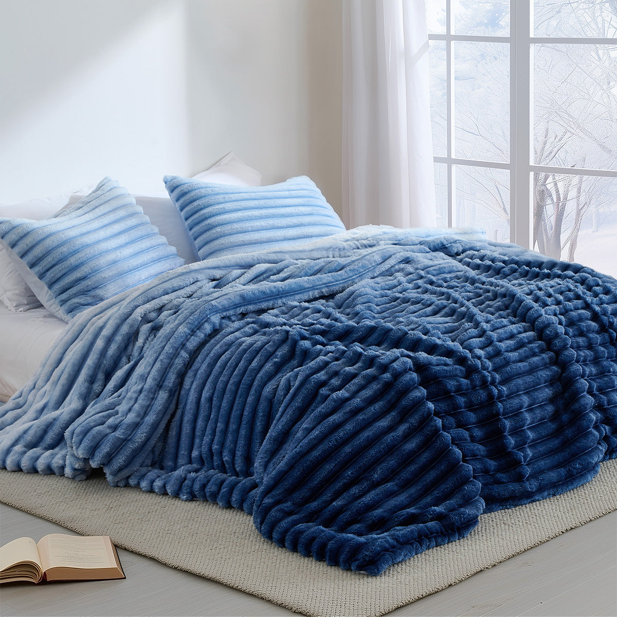 Fluffy Ribbed Plush Comforter Set