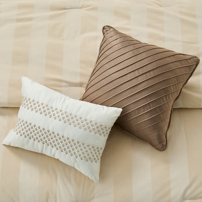 Velvet Woven Striped Reversible Comforter Set with Decorative Pillows and Shams