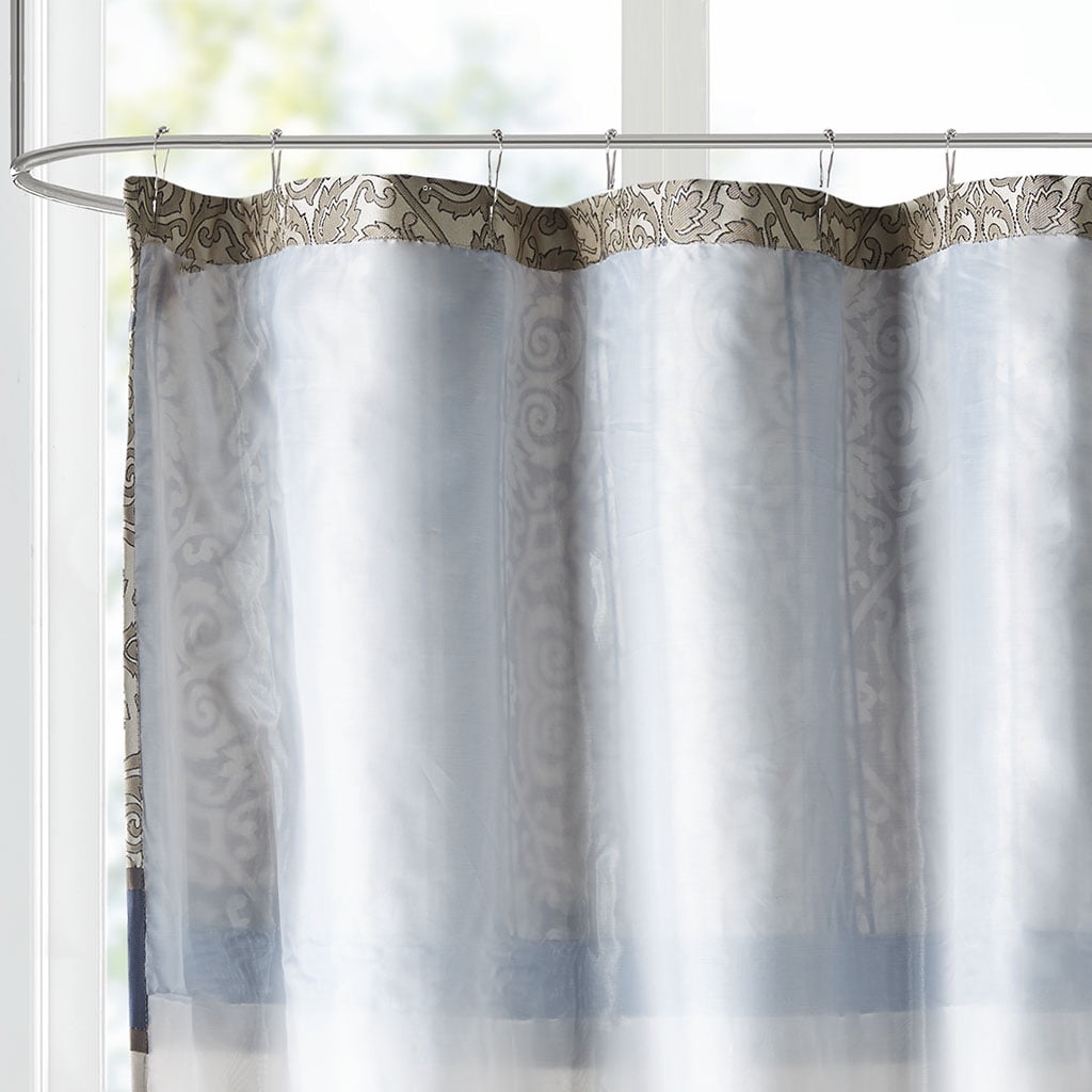 Traditional Embroidered Medallion Bathroom Shower Curtain with 12 Button Holes