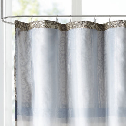 Traditional Embroidered Medallion Bathroom Shower Curtain with 12 Button Holes