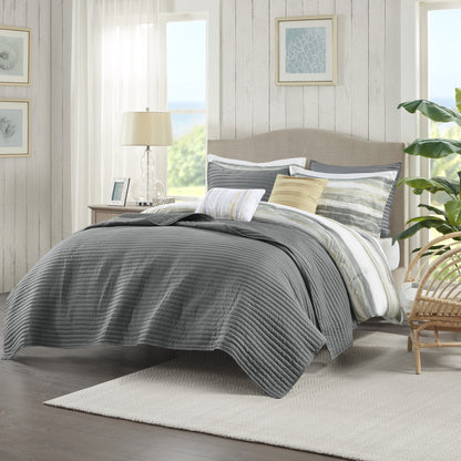 8 Piece Printed Seersucker Comforter and Quilt Set Collection, Yellow