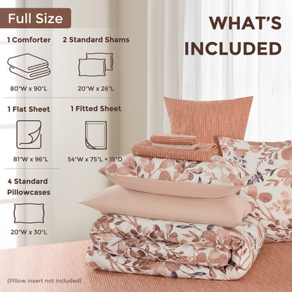 Seersucker Comforter Set with Sheets, Botanical Bed in A Bag