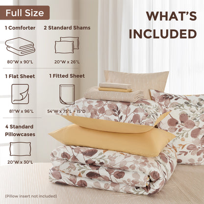 Seersucker Comforter Set with Sheets, Botanical Bed in A Bag