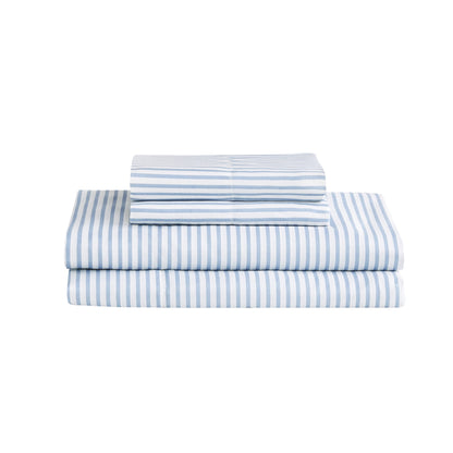 7 Piece Stripe Comforter Set, Bed in a Bag Bedding Set with Flat Sheet and Fitted Sheet, Blue Grey