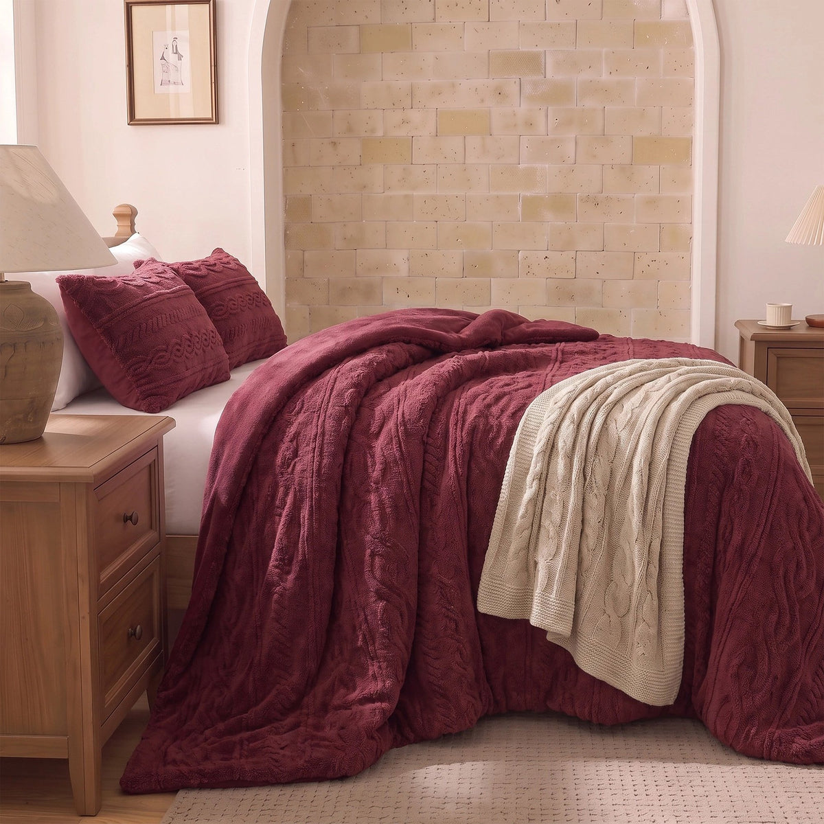 Auraline Jacquard Sherpa Cable Knit Plush Reversible Comforter Set