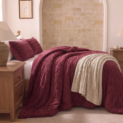 Auraline Jacquard Sherpa Cable Knit Plush Reversible Comforter Set