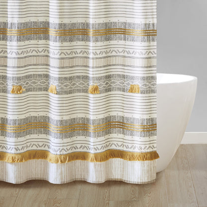 Cody Cotton Stripe Printed Shower Curtain with Tassel