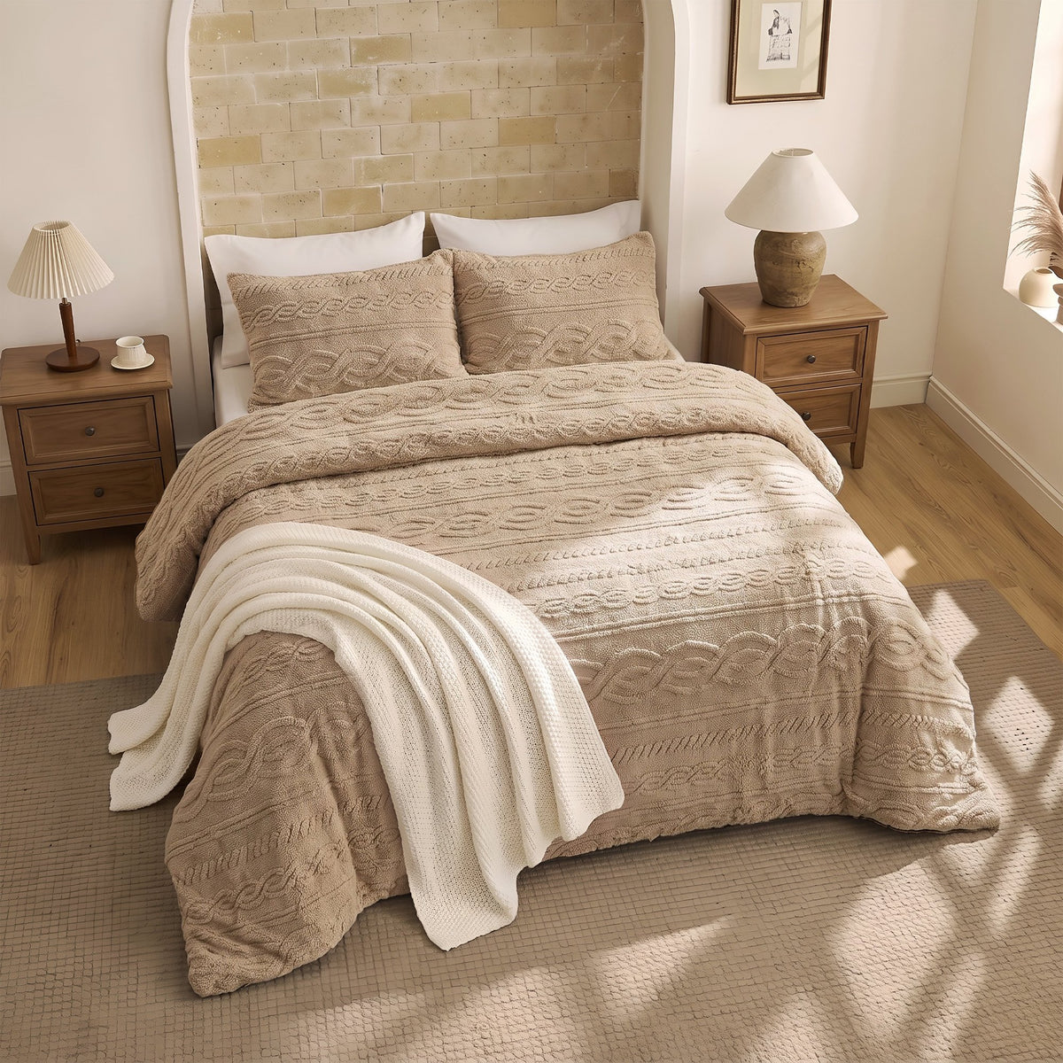 Auraline Jacquard Sherpa Cable Knit Plush Reversible Comforter Set