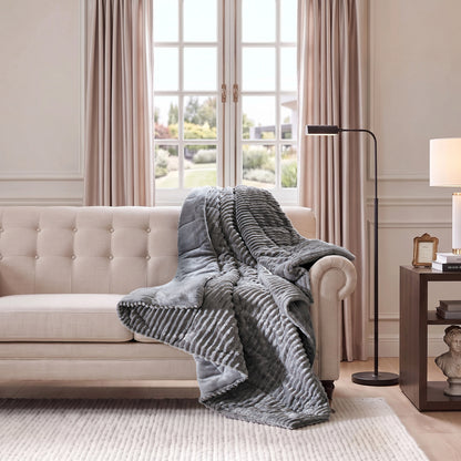 Parker Oversized Fuzzy Ribbed Plush Down Alternative Filled Throw Blanket